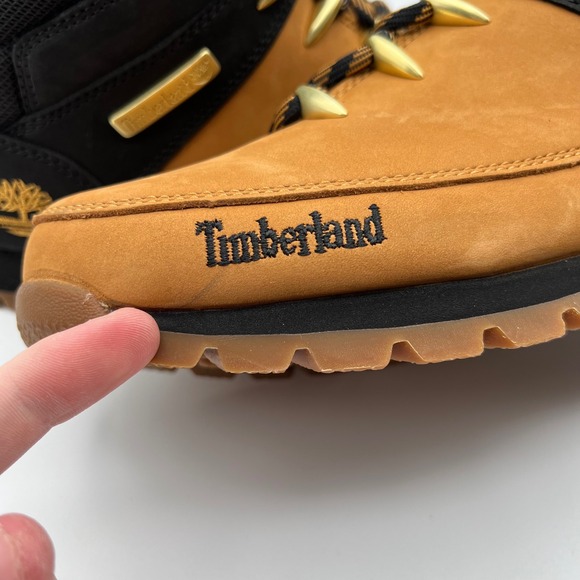Timberland Euro Hiker Boots Mens 7 Wheat Black Leather Gold Hardware Mid Top - Picture 2 of 12